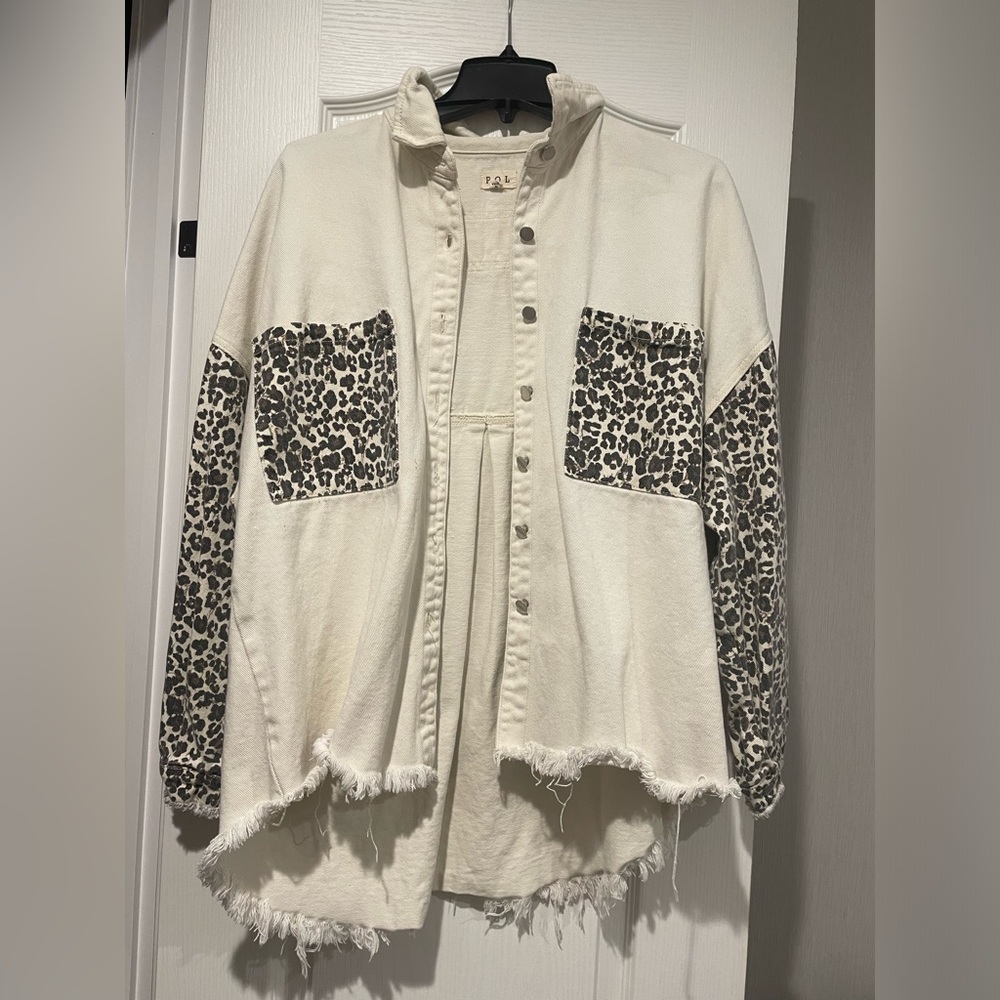 POL Cream and Leopard Print Utility Jacket